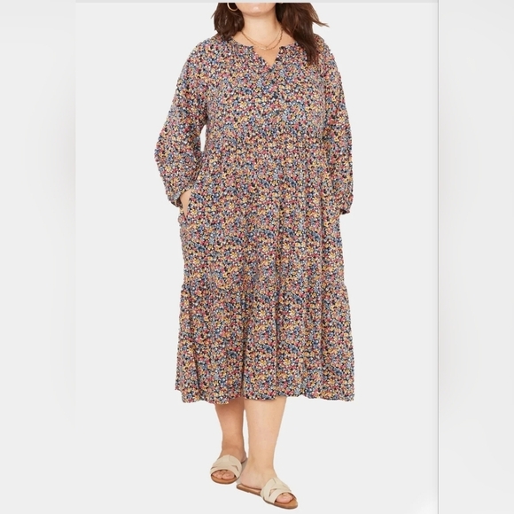 Old Navy Floral Printed Tiered‎ Midi Swing floral flattering Feminine Dress size - Picture 3 of 15